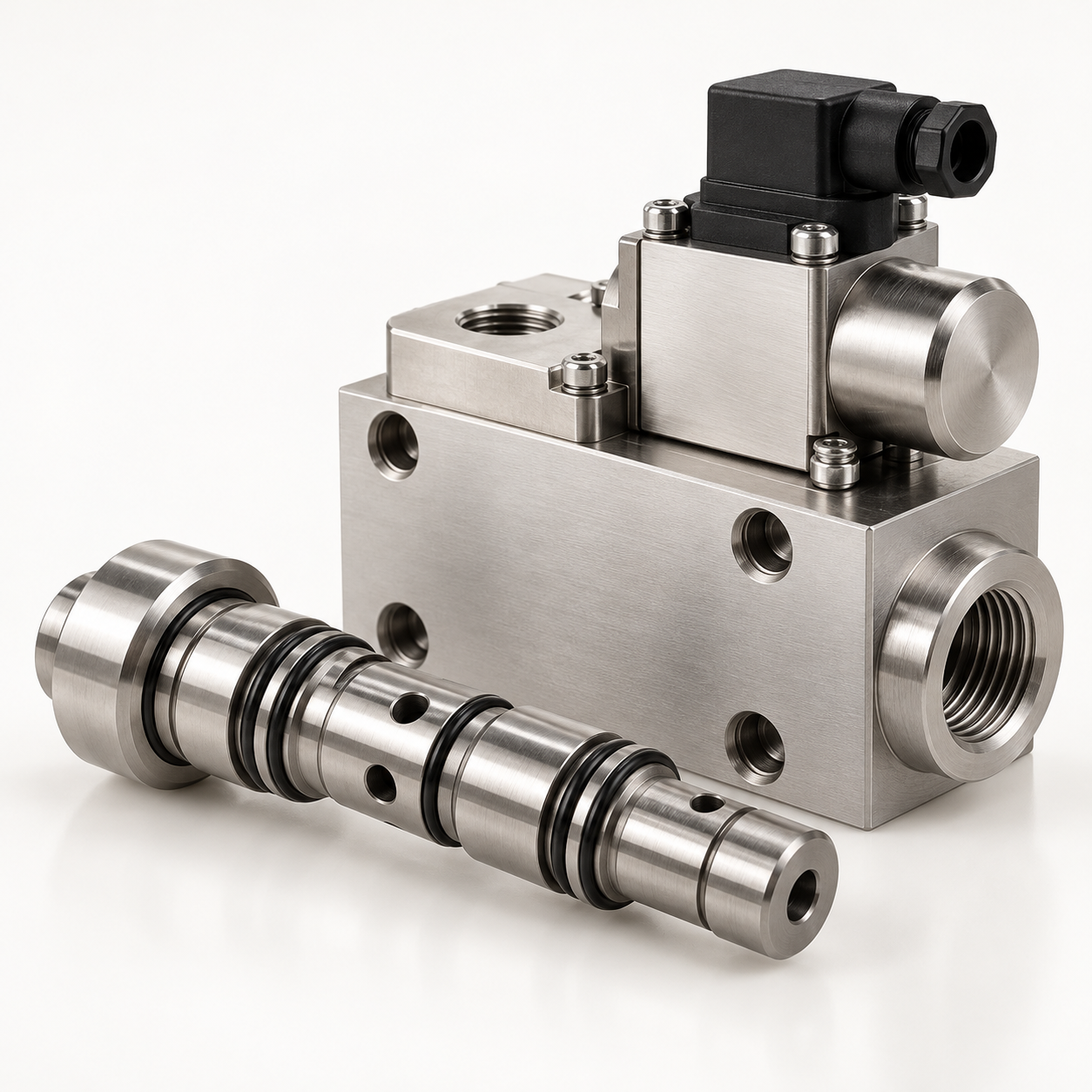 CNC işlenmiş kompakt solenoid valf gövdesi ve metal sürgü grubu